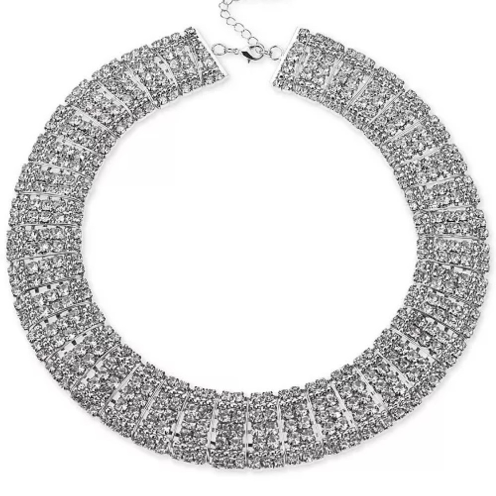 INC International Concepts Silver Crystal Collar Necklace